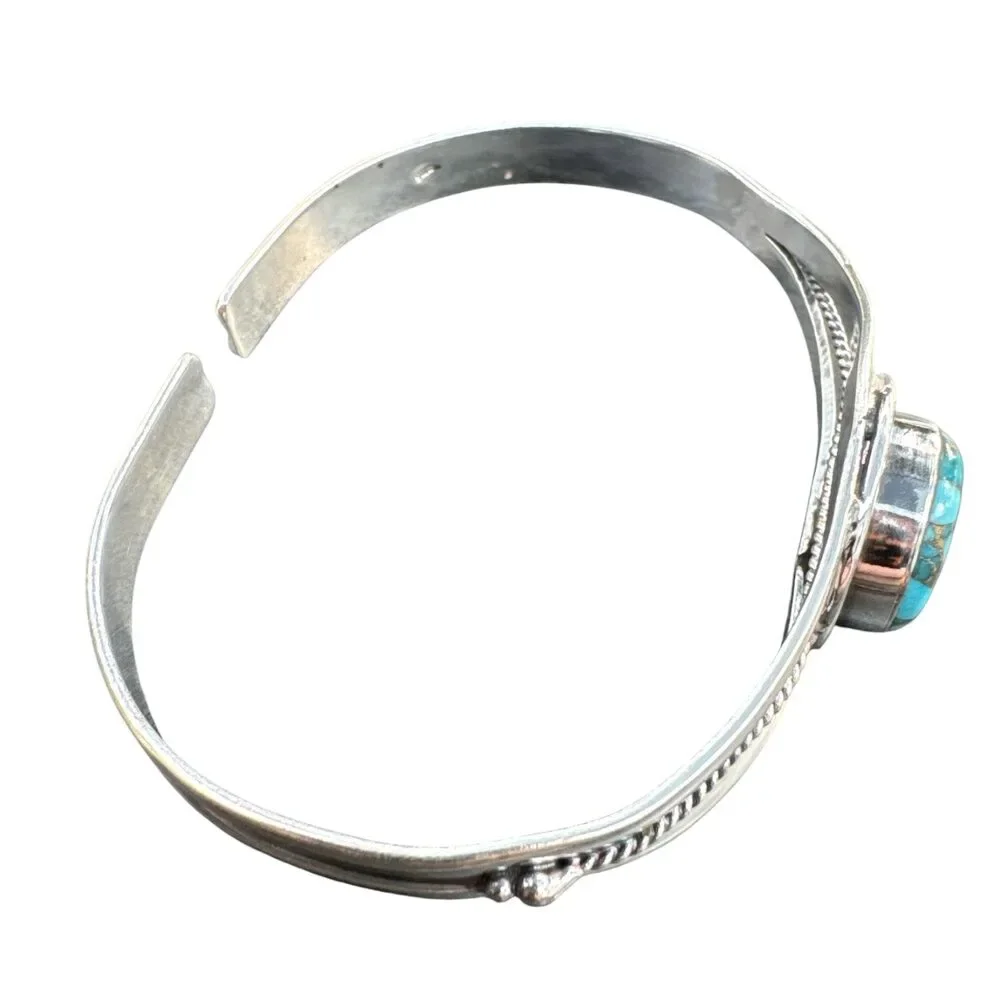 Blue Copper Turquoise Solid 925 Sterling Silver Cuff Bracelet: - Picture 2 of 3
